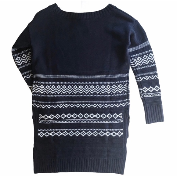 Splendid “Telluride” fair isle blue and white high-low sweater with side vents - Picture 6 of 8